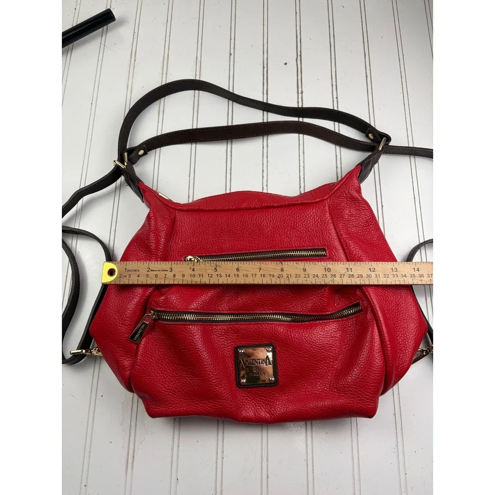 Valentina Vintage Y2K Red Pebbled Leather Slouchy Hobo Shoulder Bag Purse
